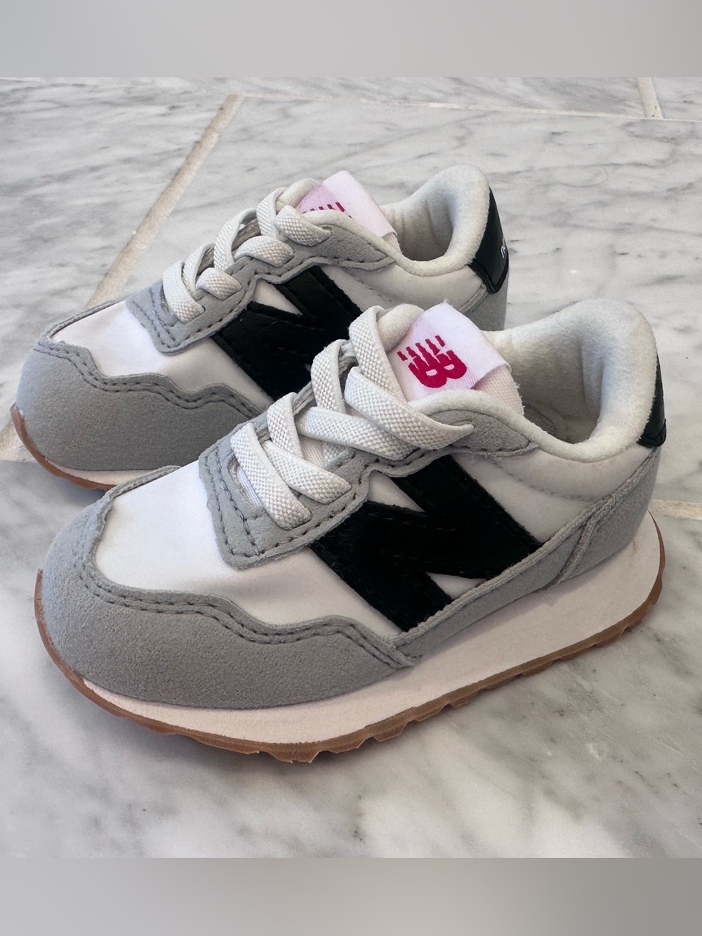 New Balance Baby White, Grey & Black Sneakers